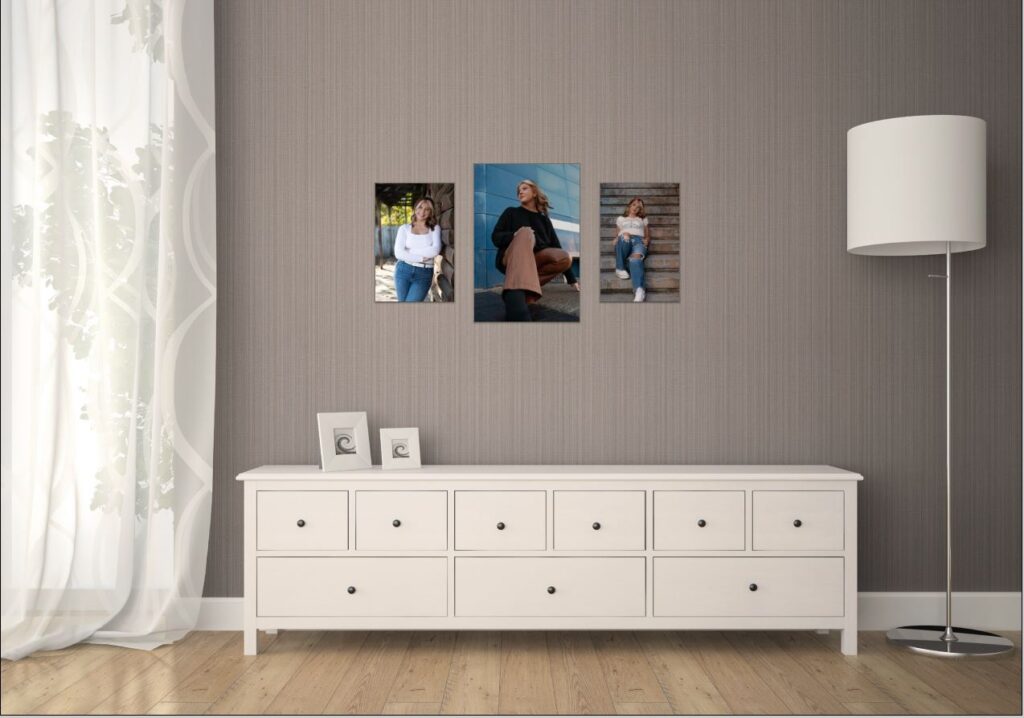 A Guide to Decorating with Senior Photos in Your Home. senior photos hung on the bedroom wall. 